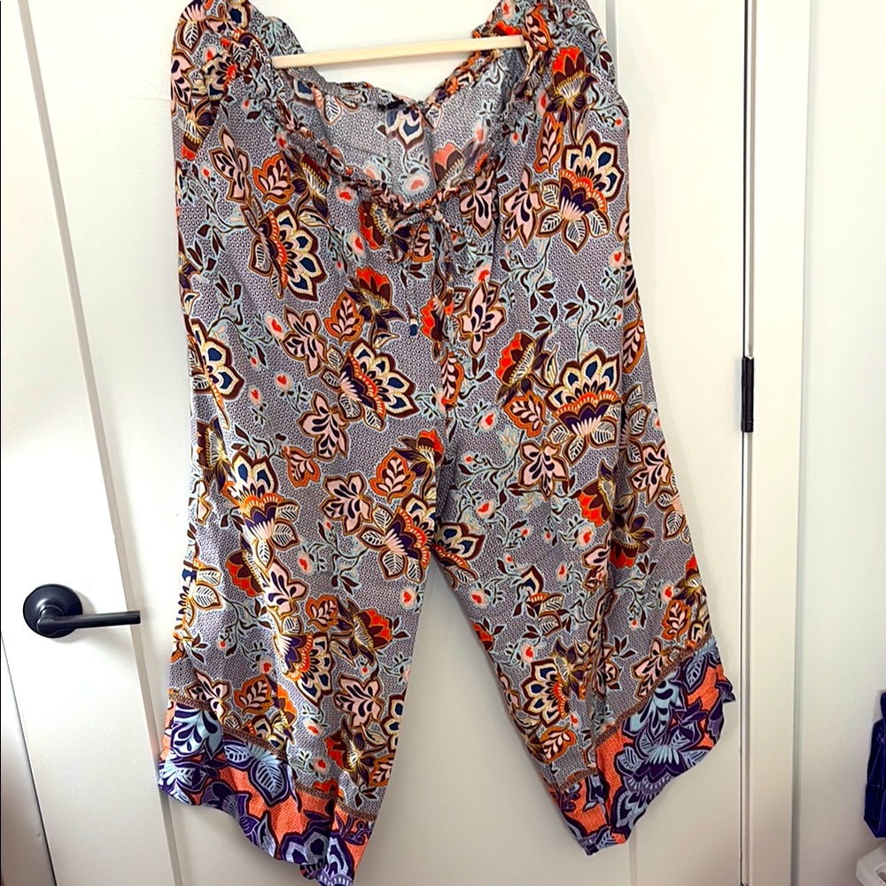 Floral printed pull on flowy pants Loft